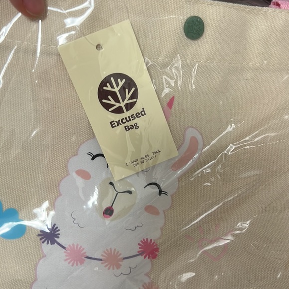 NWT ExcUsed Eco-friendly Reusable Shopping Tote Bags Llama With Snap Closure - Picture 5 of 6